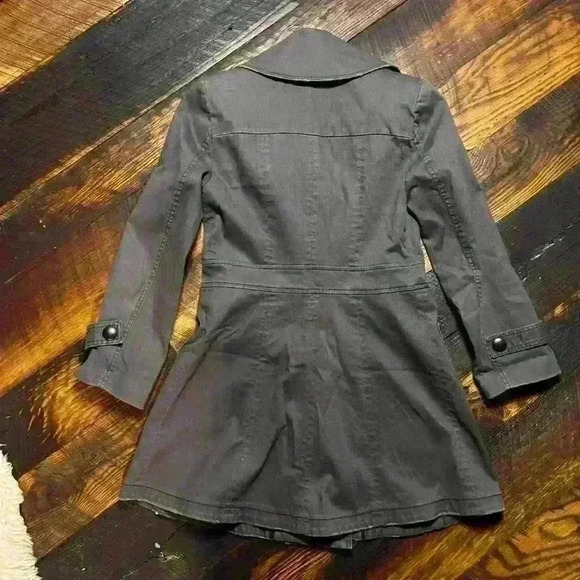 ALICE & OLIVIA Dark Gray Canvas Long Button Up Industrial Pea Coat Women Small - Picture 13 of 16